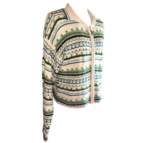 Vintage TM Sport by That's Me! Zip up Blue Green Beige Knit Cardigan Size Small - Picture 4 of 9